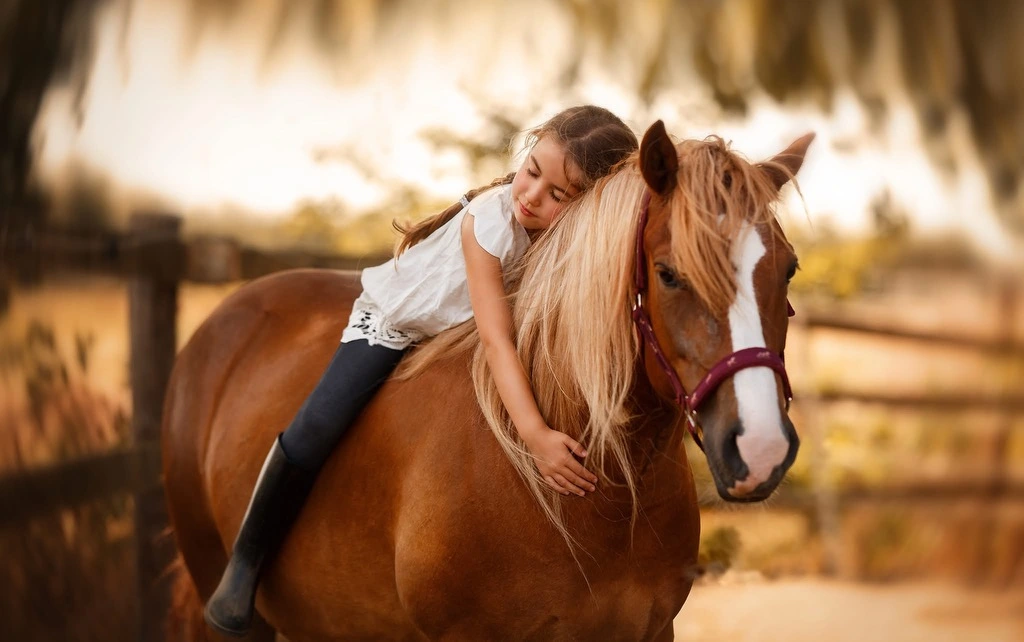 Girl hugging a horse